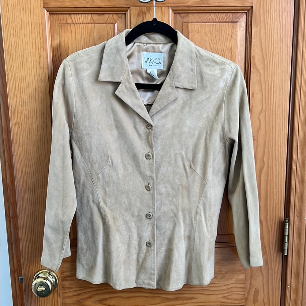 Vakko Tan Suede Button-Up Jacket size M